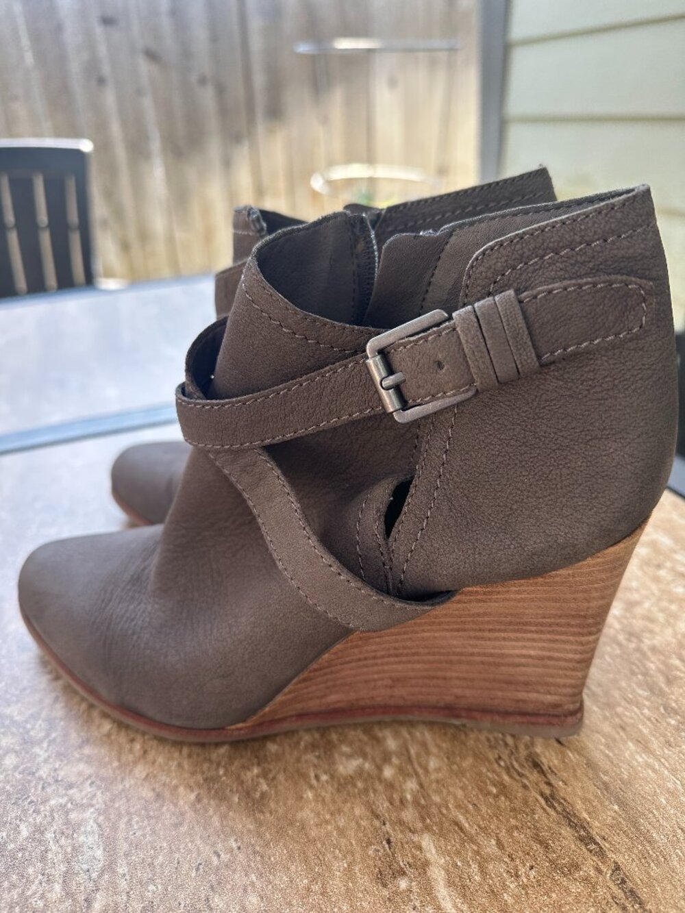 SARTO by Franco Sarto Norfolk Taupe Leather Wedge Booties - Size 9.5